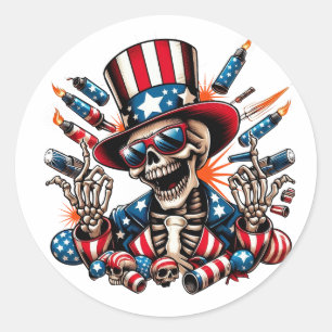 Adesivo Redondo Skeleton Happy, 4 de julho