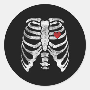 Adesivo Redondo Skeleton Heart Cage Raios X Crianças Adultas Diver