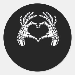 Adesivo Redondo Skeleton Heart Hands Sinal Halloween Figurume Vira