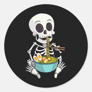 Adesivo Redondo Skeleton Japan Ramen Noodles Anime Halloween Co