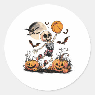 Adesivo Redondo Skeleton jogando basquete Homens do Dia das Bruxas