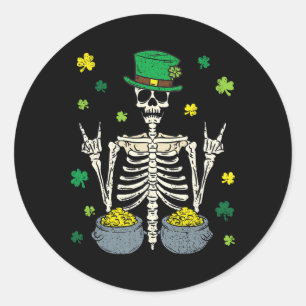 Adesivo Redondo Skeleton Leprechaun Dia de São Patrício Shamrock C