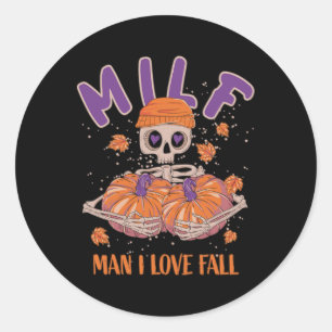 Adesivo Redondo Skeleton Man I Love Fall Fun Skeleton Pumpkin Hall