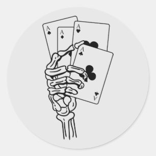 Adesivo Redondo Skeleton Mão Segurando Cartões