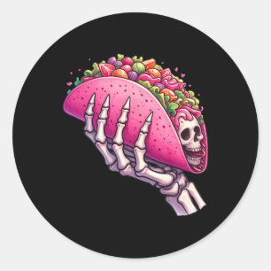 Adesivo Redondo Skeleton Mão Segurando Taco Para Cinco De Mayo E H