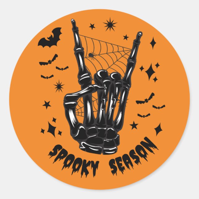 Adesivo Redondo Skeleton Mão Spooky Season Sticker (Frente)