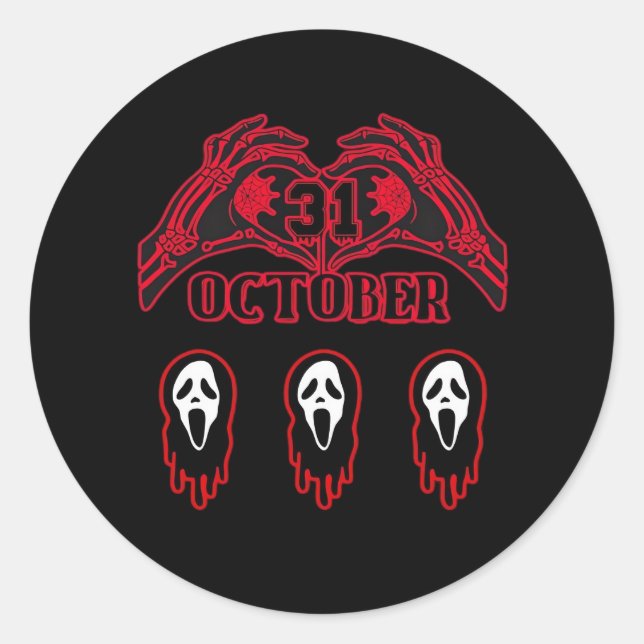 Adesivo Redondo Skeleton mãos 31/10 clássicas (Frente)