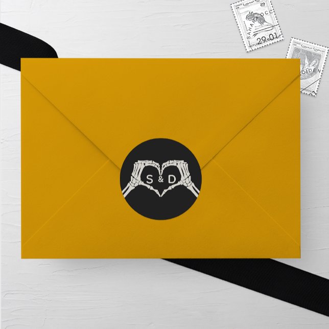 Adesivo Redondo Skeleton Mãos Coração Casamento (Criador carregado)