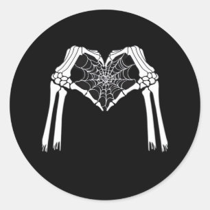 Adesivo Redondo Skeleton Mãos Coração Cobweb (Branco) Clássico