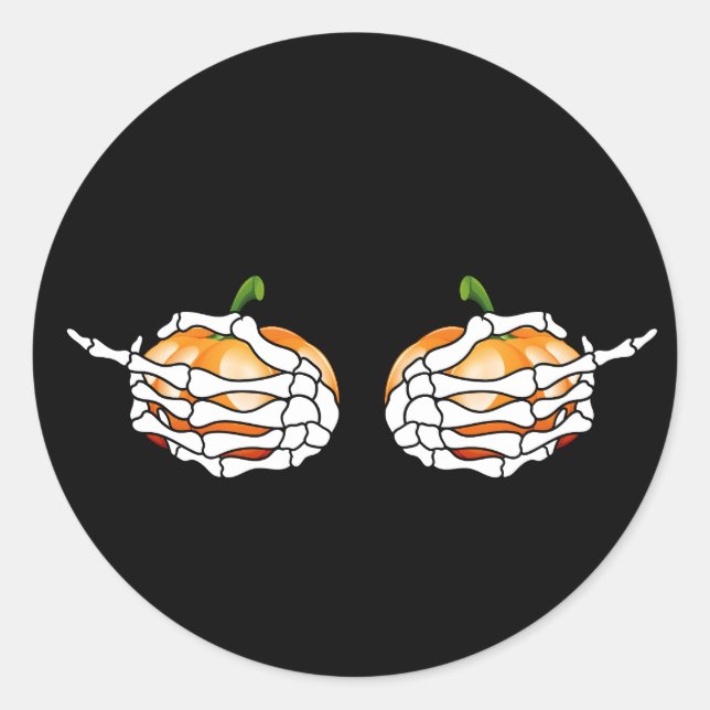 Adesivo Redondo Skeleton Mãos Pumpkin Halloween Sticker (Frente)