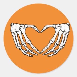 Adesivo Redondo Skeleton Mãos Vinheta de Forma Cardíaca