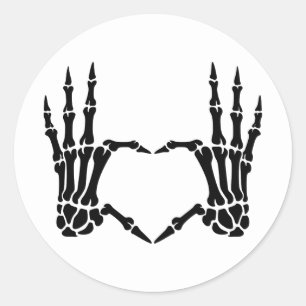 Adesivo Redondo Skeleton Mãos Vinheta de Gesto Cardíaca