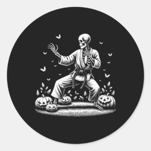 Adesivo Redondo Skeleton Marcial Art Karate Judo Player Halloween