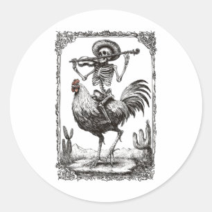 Adesivo Redondo Skeleton Mariachi Bynd Rooster México Fiesta Cinco