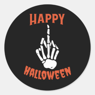 Adesivo Redondo Skeleton Middle Finger Happy Halloween