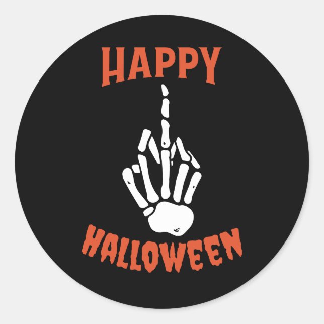 Adesivo Redondo Skeleton Middle Finger Happy Halloween