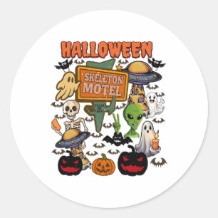 Adesivo Redondo Skeleton Motel Halloween Cute Ghost Hallowee