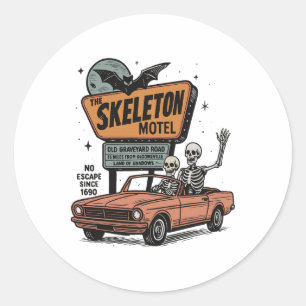 Adesivo Redondo Skeleton Motel Halloween Vintage Road Halloween Sk