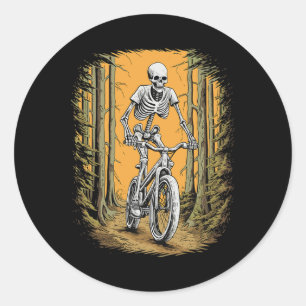 Adesivo Redondo Skeleton Mountain Bike Cyclist Skeleton Halloween