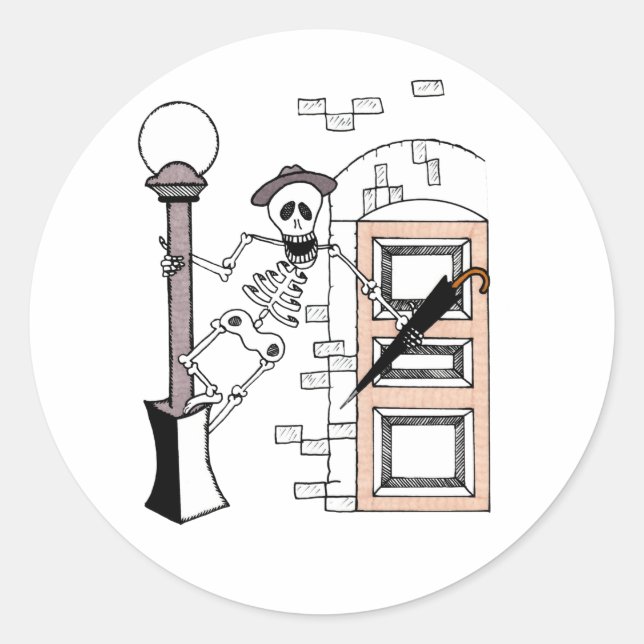 Adesivo Redondo Skeleton Movie Star Celebrity Singing com Umbrella (Frente)