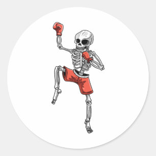 Adesivo Redondo Skeleton Muay Thai Halloween Kickboxing Mma Fighte