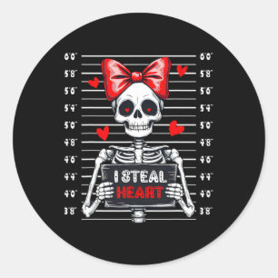 Adesivo Redondo Skeleton Mugshot I Steal Hearts Skeleton Namorados