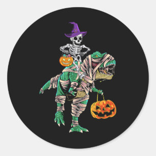 Adesivo Redondo Skeleton Mummy Dinosaur T Rex Halloween Para Menin