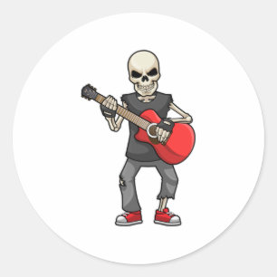 Adesivo Redondo Skeleton na Música com Violão