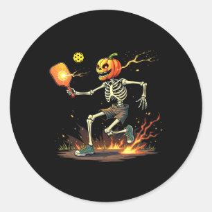 Adesivo Redondo Skeleton Pickleball Halloween Spooky Esporte