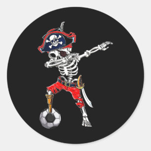 Adesivo Redondo Skeleton Pirate &amp; Soccer Ball Halloween Costum
