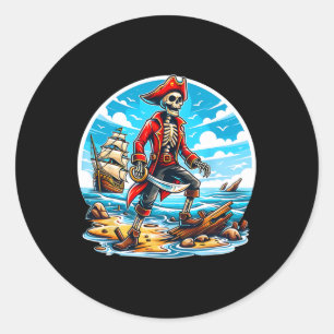 Adesivo Redondo Skeleton Pirate Tee Skull Halloween Skeleton Pirat