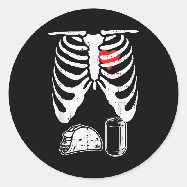 Adesivo Redondo Skeleton Pregnancy Taco Beer Xray Halloween Soon D (Frente)