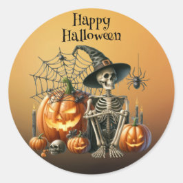 Adesivo Redondo Skeleton Pumpkins Halloween Sticker