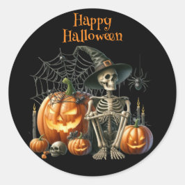 Adesivo Redondo Skeleton Pumpkins Halloween Sticker