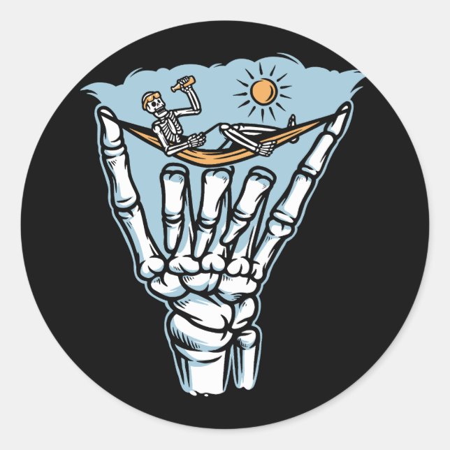 Adesivo Redondo Skeleton Relaxing em Mão Gigante (Frente)