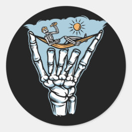 Adesivo Redondo Skeleton Relaxing em Mão Gigante