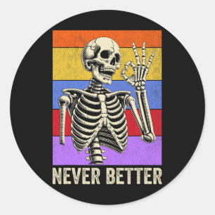 Adesivo Redondo Skeleton Retro Dia de as Bruxas engraçado Men Nunc