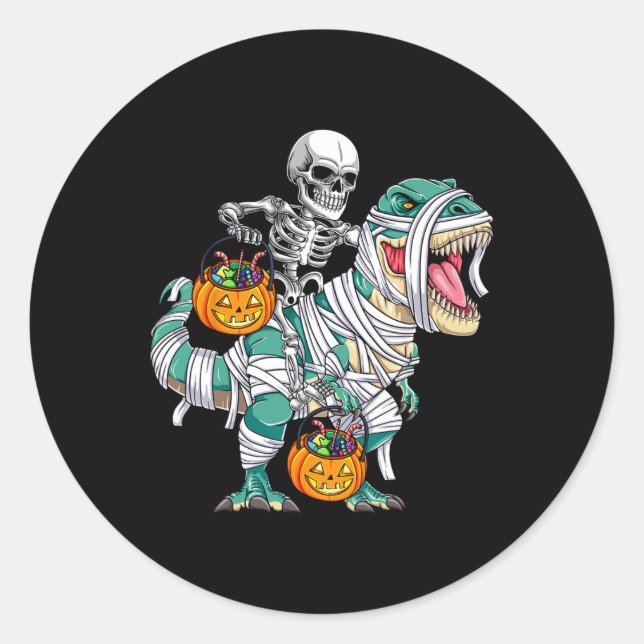 Adesivo Redondo Skeleton Riding Dinossaur T Rex Divorciando Crianç (Frente)