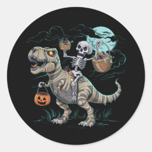 Adesivo Redondo Skeleton Riding Dinossaur T rex Halloween Popkin