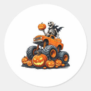 Adesivo Redondo Skeleton Riding Monster Truck Halloween Pumpkin Ki