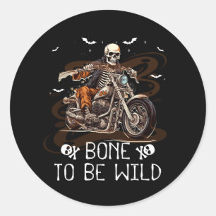 Adesivo Redondo Skeleton Riding Motorcycle Halloween Figurume Bike