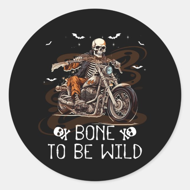 Adesivo Redondo Skeleton Riding Motorcycle Halloween Figurume Bike (Frente)