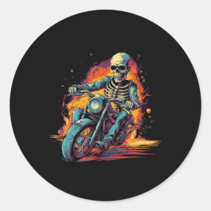 Adesivo Redondo Skeleton Riding Motorcycle Halloween Figurume Bike