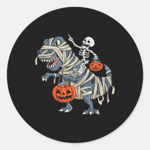 Adesivo Redondo Skeleton Riding Mummy T Rex Halloween Meninas K