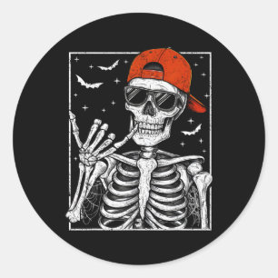 Adesivo Redondo Skeleton Rock Hand Halloween Figurume Legal Rock M