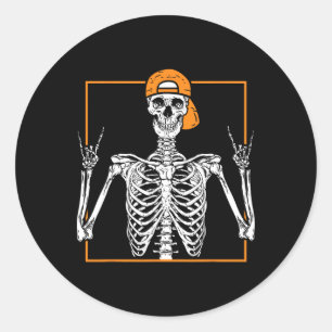 Adesivo Redondo Skeleton Rock Hand Halloween Figurume Legal Rock M