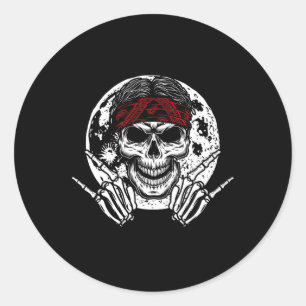 Adesivo Redondo Skeleton Rock Hand Halloween Rock And Roll Midnigh