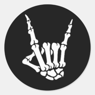 Adesivo Redondo Skeleton Rock Hand Pocket Figurino de Halloween C