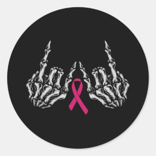 Adesivo Redondo Skeleton Rock Mão Cancer Sensibilização Legal Pi