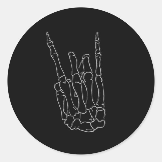 Adesivo Redondo Skeleton Rock Star Festa de aniversário Negra (Frente)